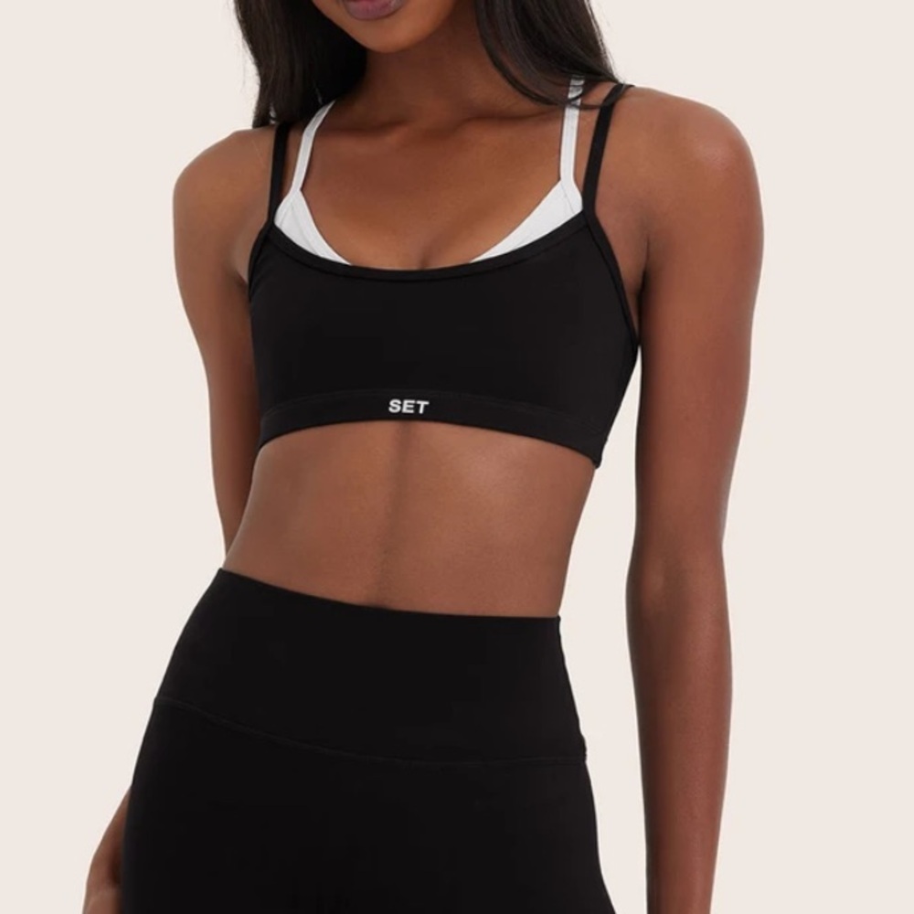 SET Active Sportbody Tri Bra Layered Bra in Orca (Black & White)